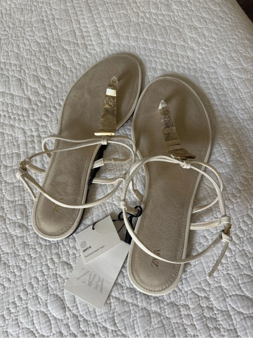 Zara Flat Suede Sandals with Gold Metallic Appliques - Picture 3 of 7